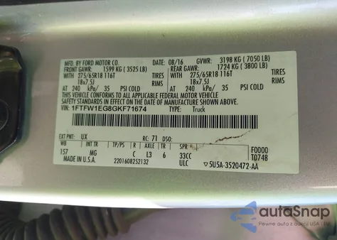 2016 Ford F-150 Xlt из США, поврежденный, VIN 1FTFW1EG8GKF71674